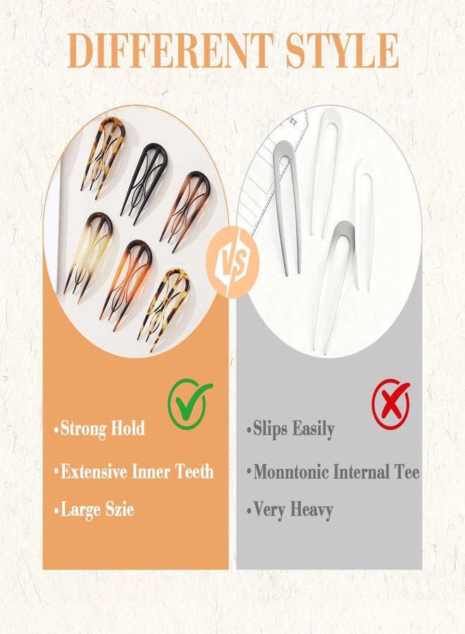 CHLINS 6 PCS French Hair Pins for Women - Large U-Shaped Hair Forks with Internal Teeth, Strong Hold for Thick & Thin Hair, Effortless French Twists, Updos, Buns & Chignons, Hairstyle Accessories - Image 3